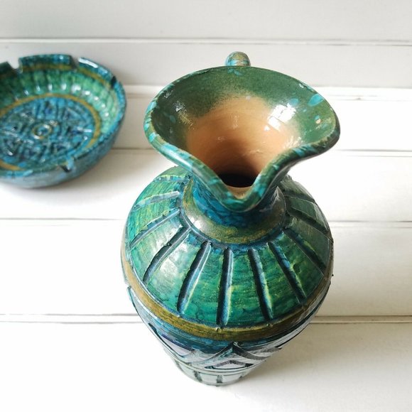 Italian Florentine Pitcher Vase w/ Lava Glaze, Bitossi Era Mid Century - Picture 4 of 12